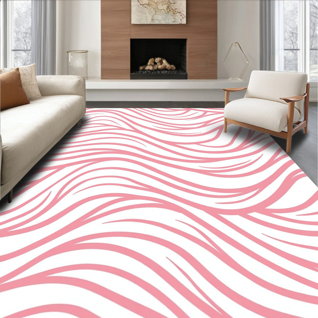 Delicate Pink Wavy Lines Design Rug