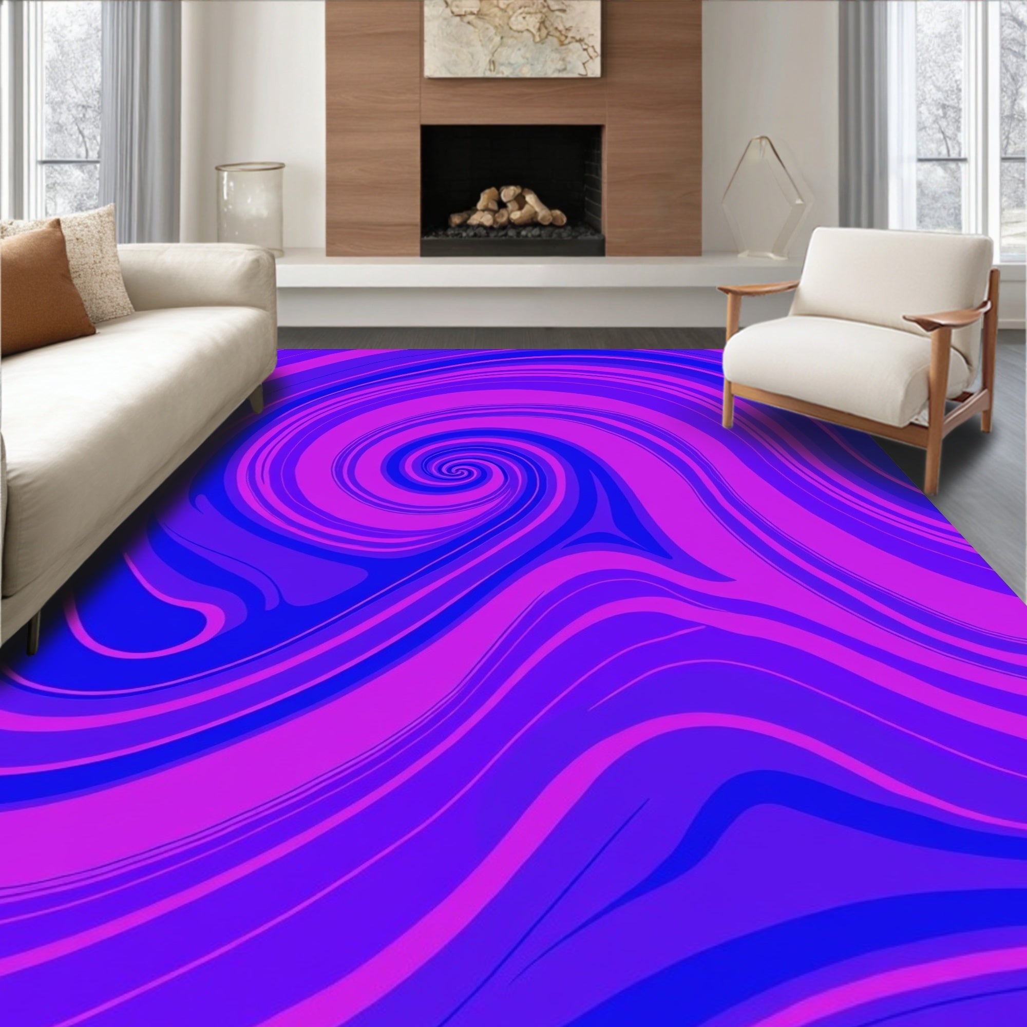 Abstract Swirl Pattern Violet Rug