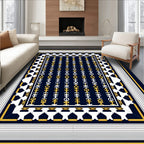 Classic Navy Geometric Chain Pattern Rug