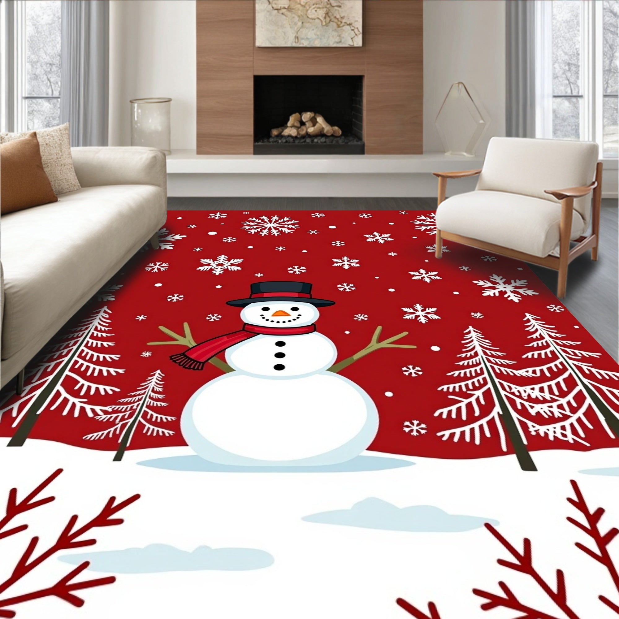 Whimsical Snowman Snowflake Pattern Rug
