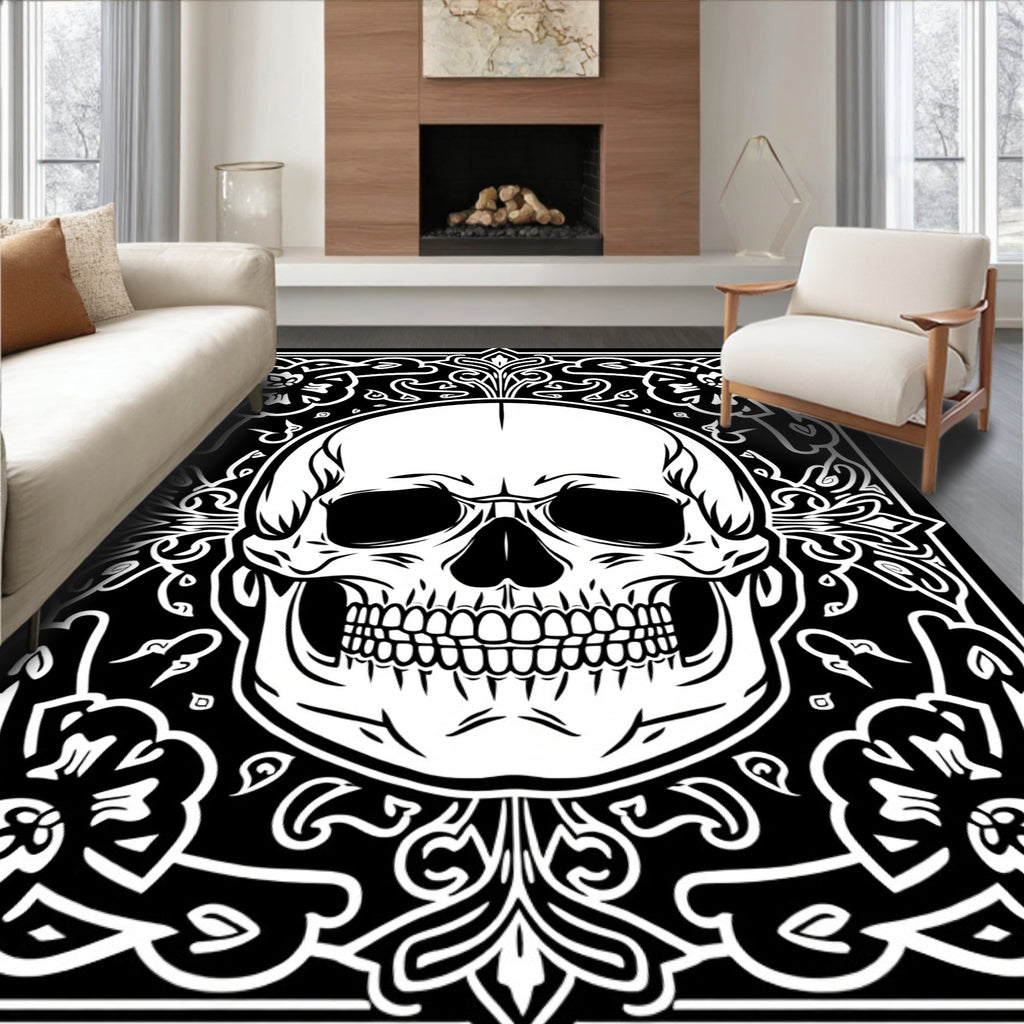 Skull Gothic Floral Ornament Rug