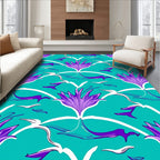 Bold Teal Purple Floral Pattern Rug