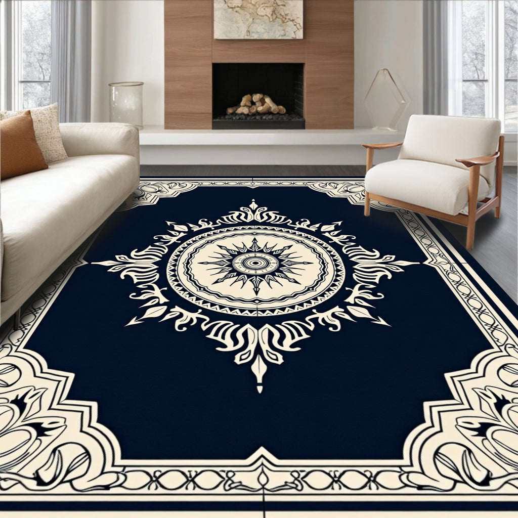 Elegant Cream Mandala Pattern Design Rug