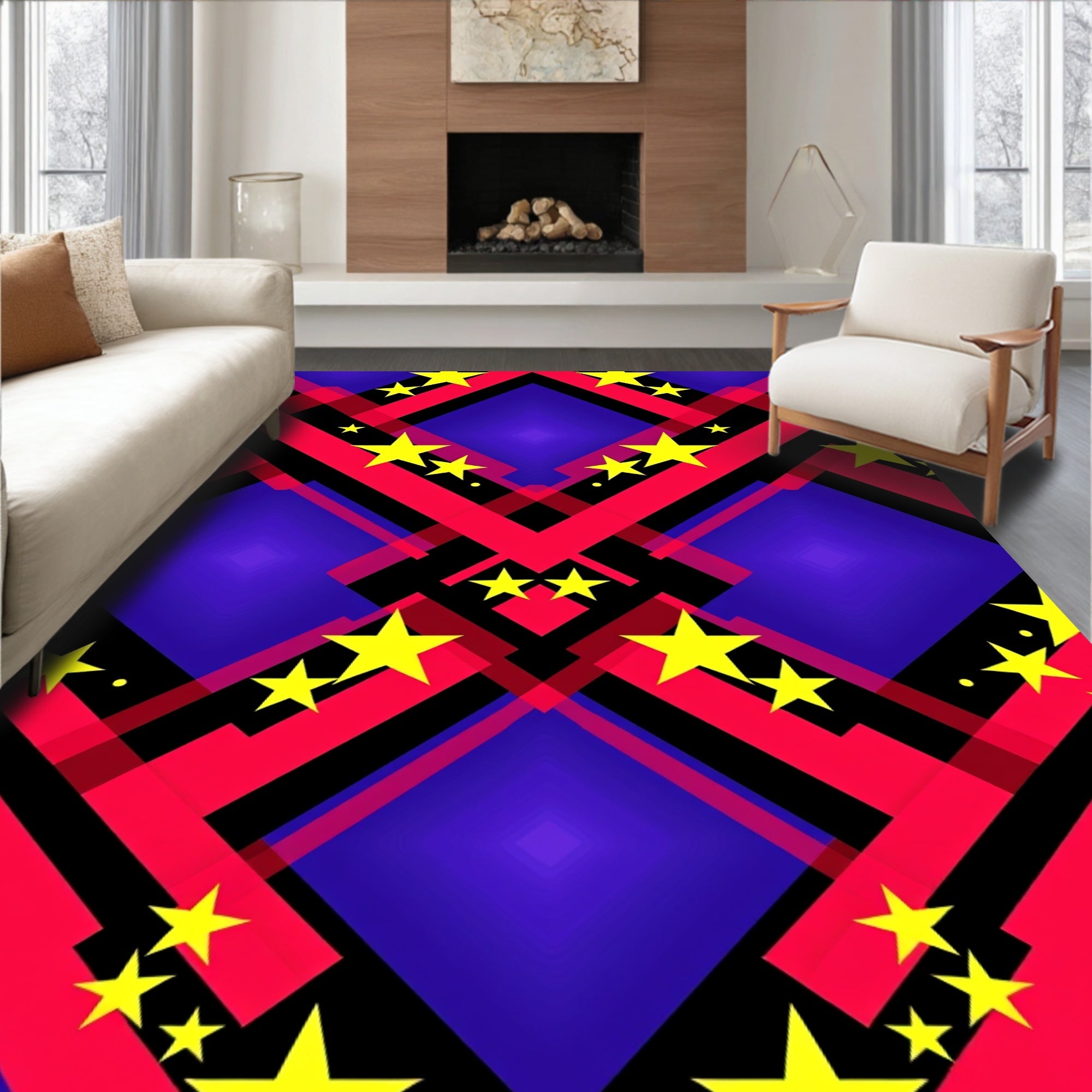 Bold Star Geometric Pattern Rug
