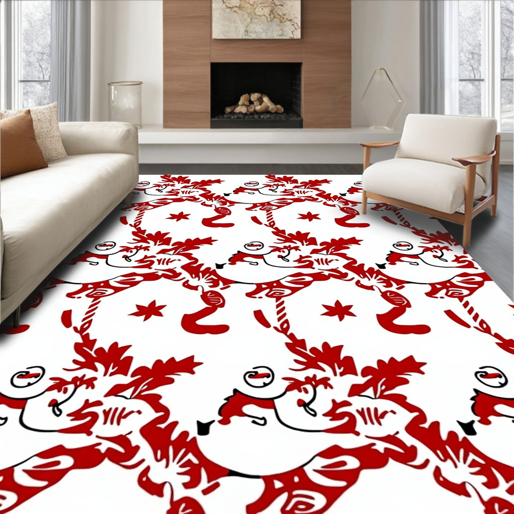 Bold Scarlet Leaf Scroll Decoration Rug