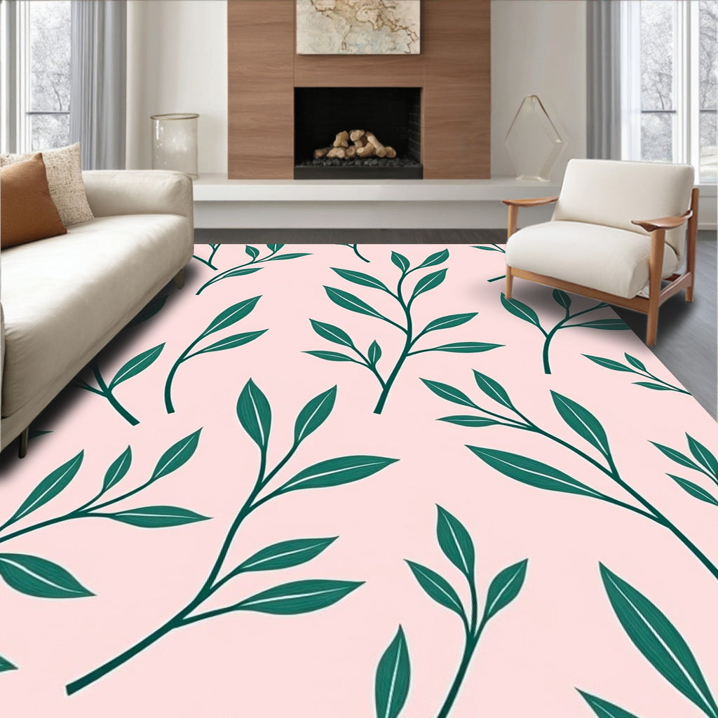 Green Leaf Botanical Pattern Rug