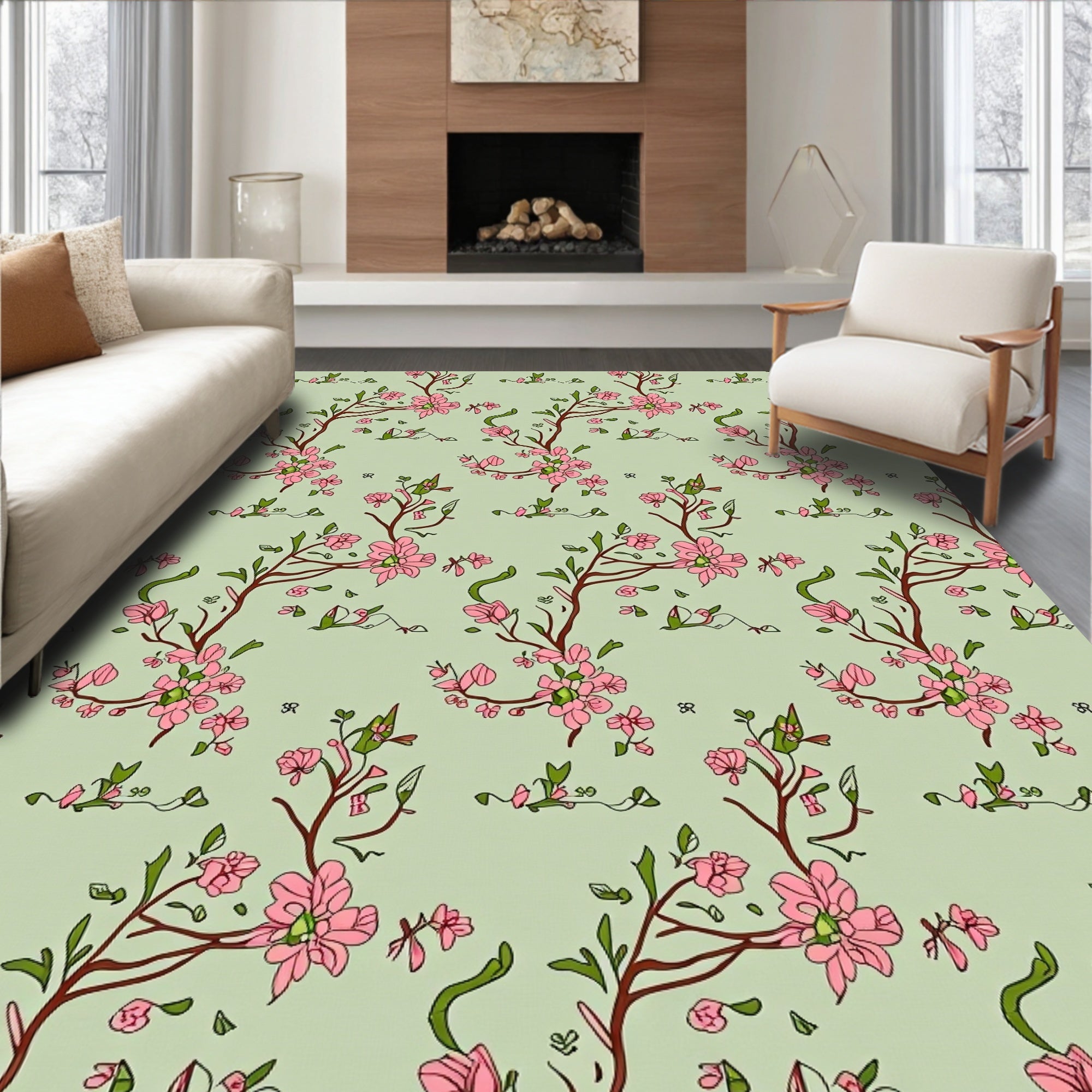 Pink Blossom Branches Pattern Rug