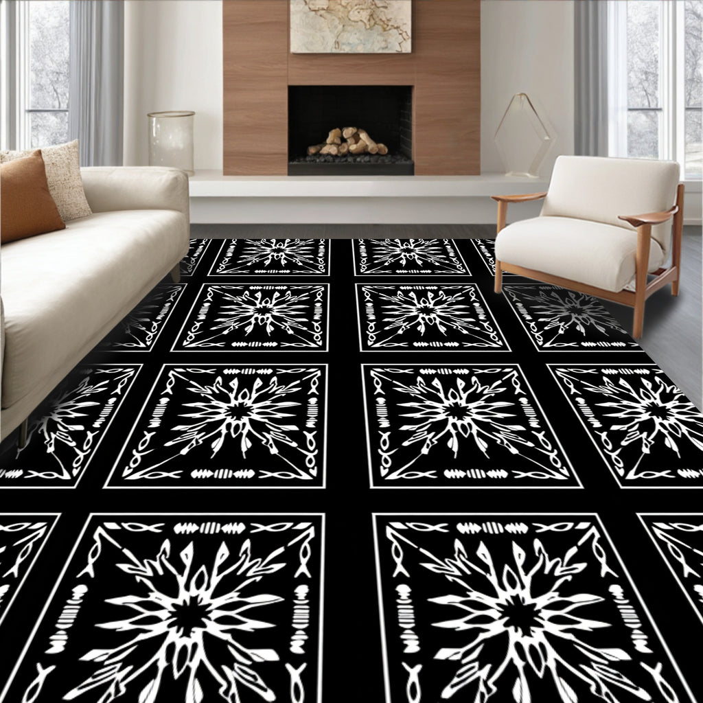 Monochromatic Starburst Square Pattern Rug