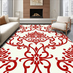 Classic Red Floral Damask Pattern Rug
