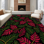 Dark Forest Red and Green Foliage Rug