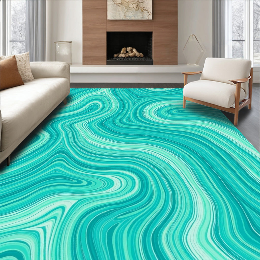 Aqua Marble Swirls Pattern Rug