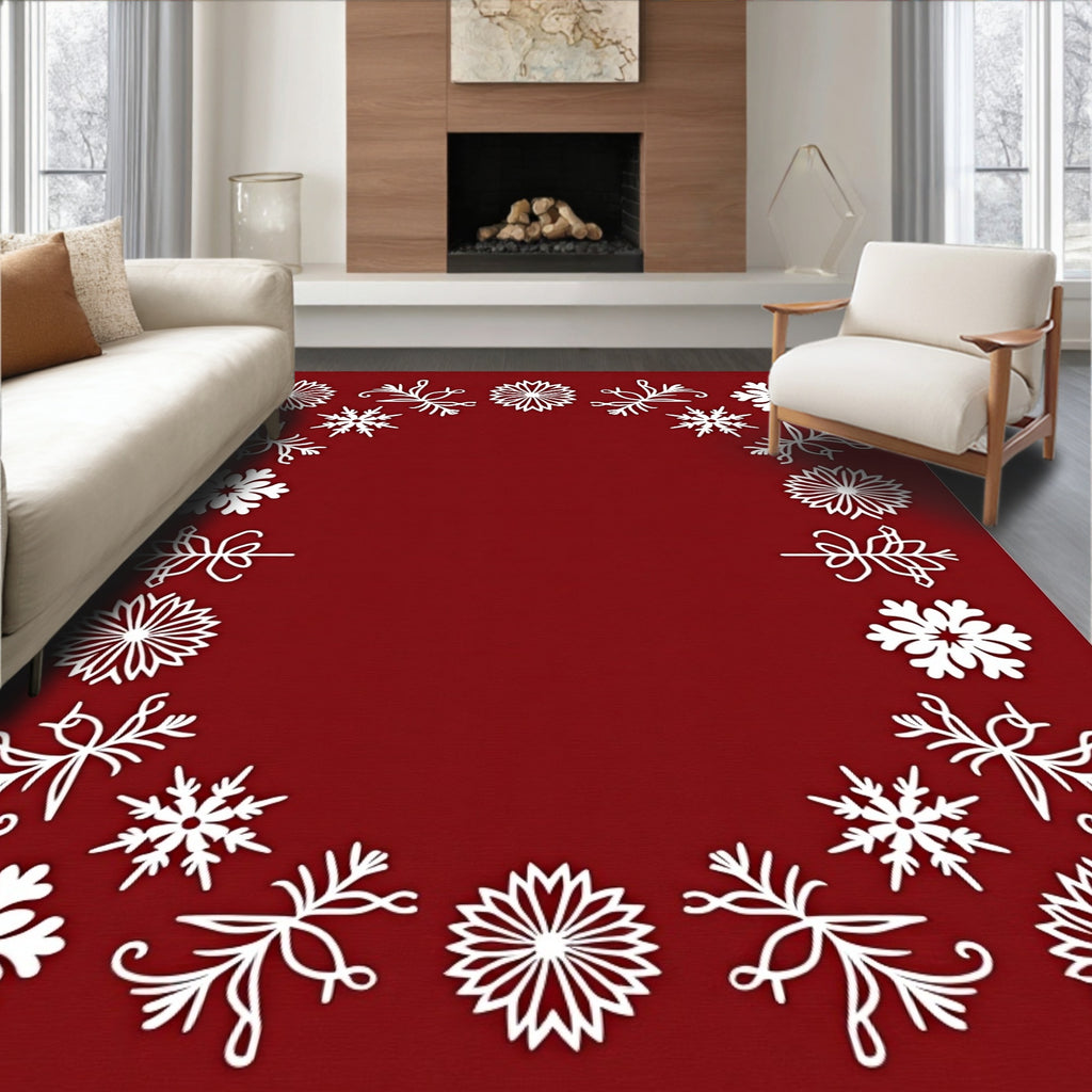 Winter Snowflake Border Design Rug