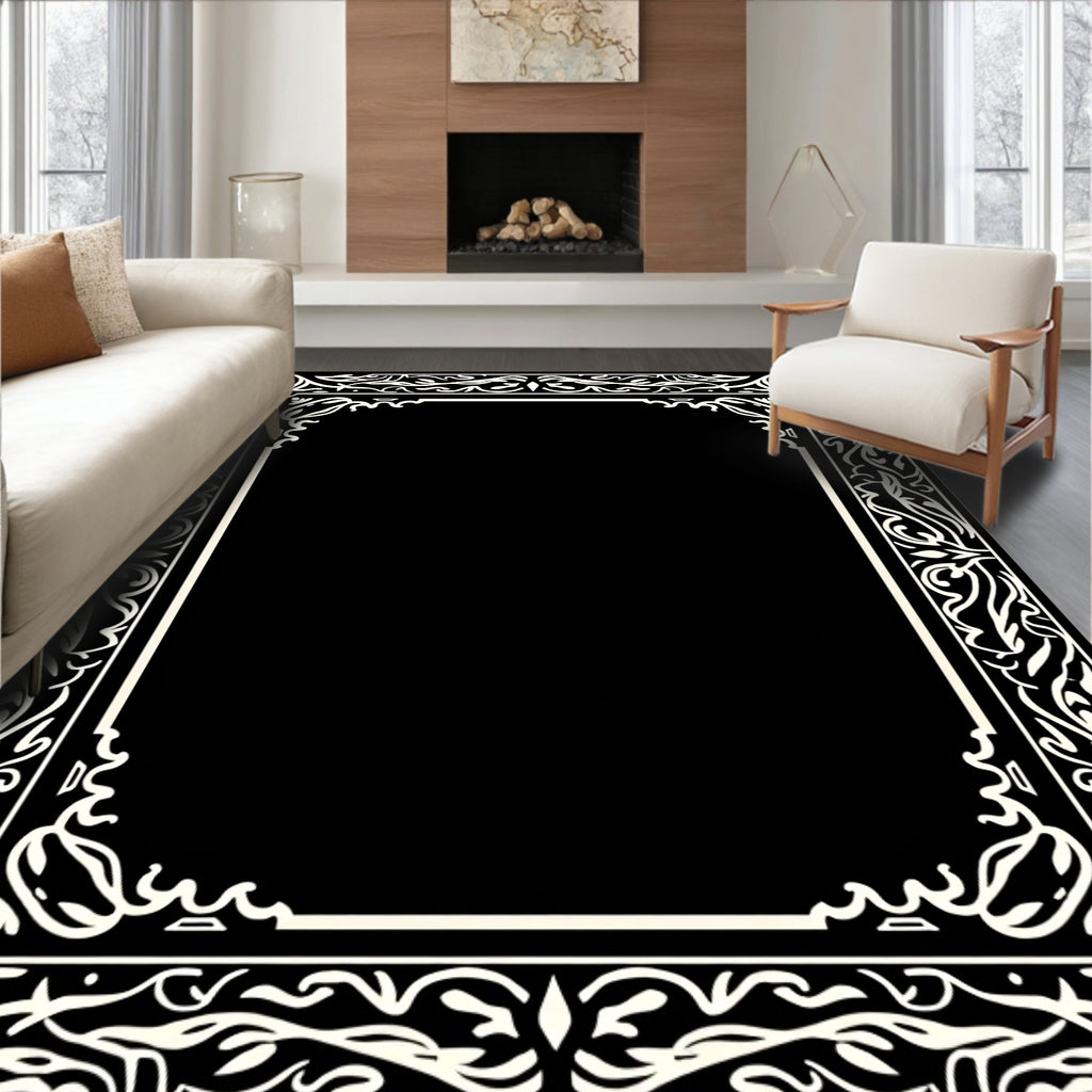 Elegant White Floral Border Design Rug
