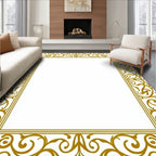 Ornate Gold Swirl Scroll Border Pattern Rug