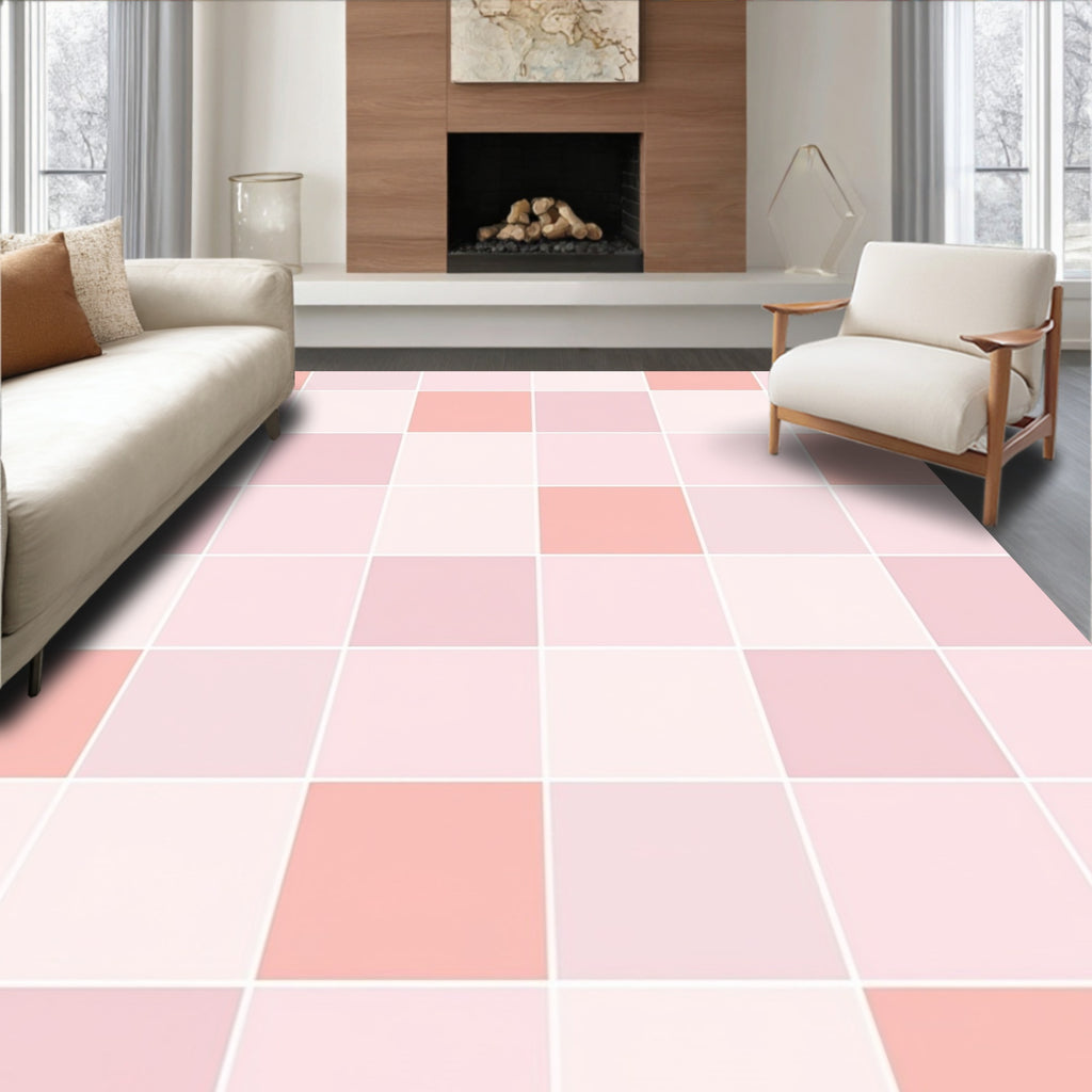 Soft Pink Peach Checkered Pattern Rug