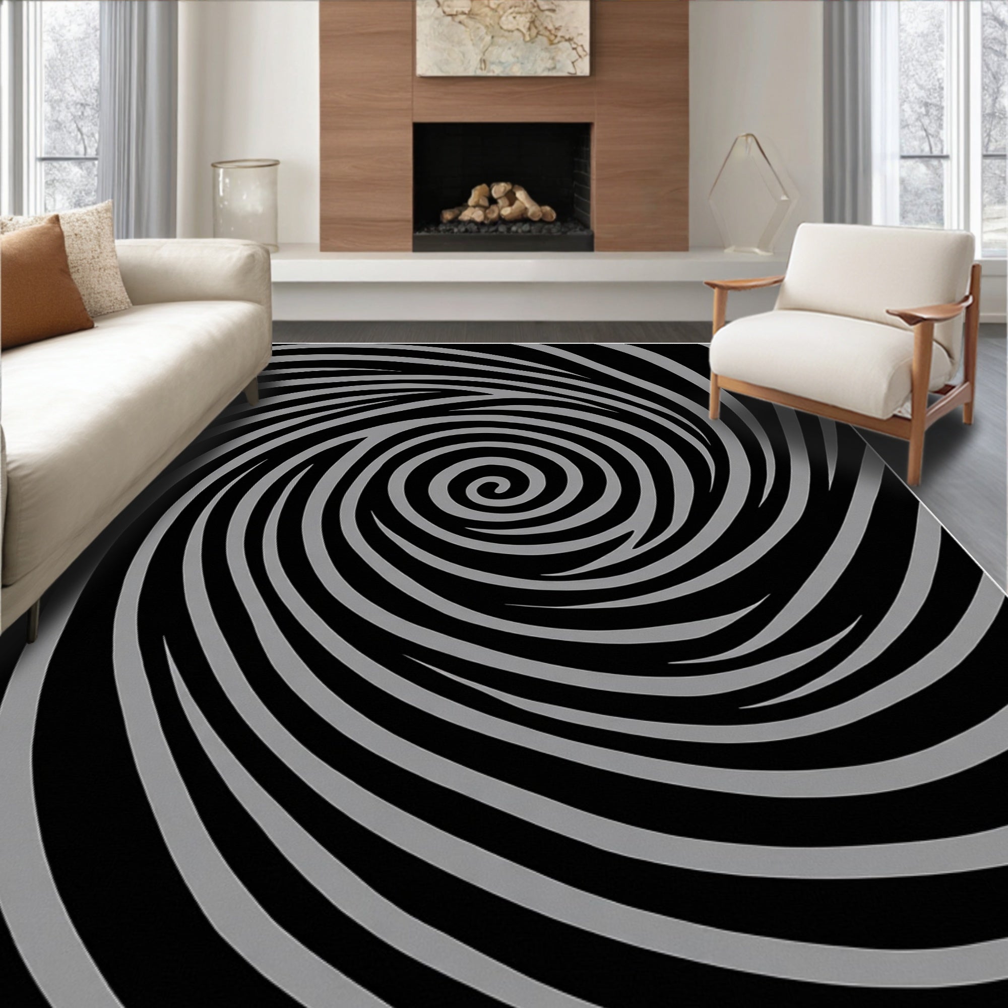 Monochromatic Swirl Pattern Rug