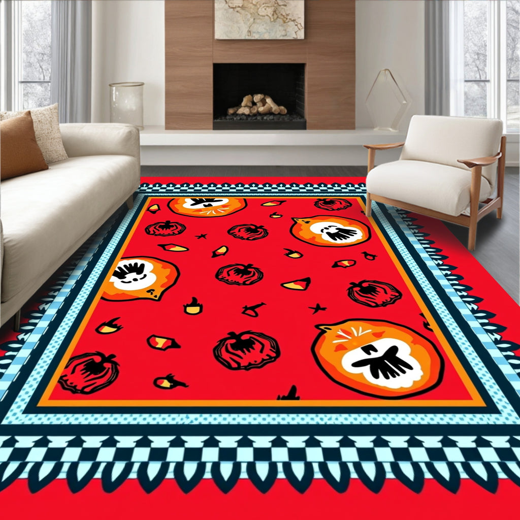 Whimsical Pumpkin Pattern Bordered Rug