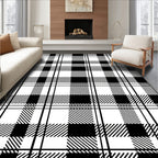 Classic Black White Plaid Check Rug
