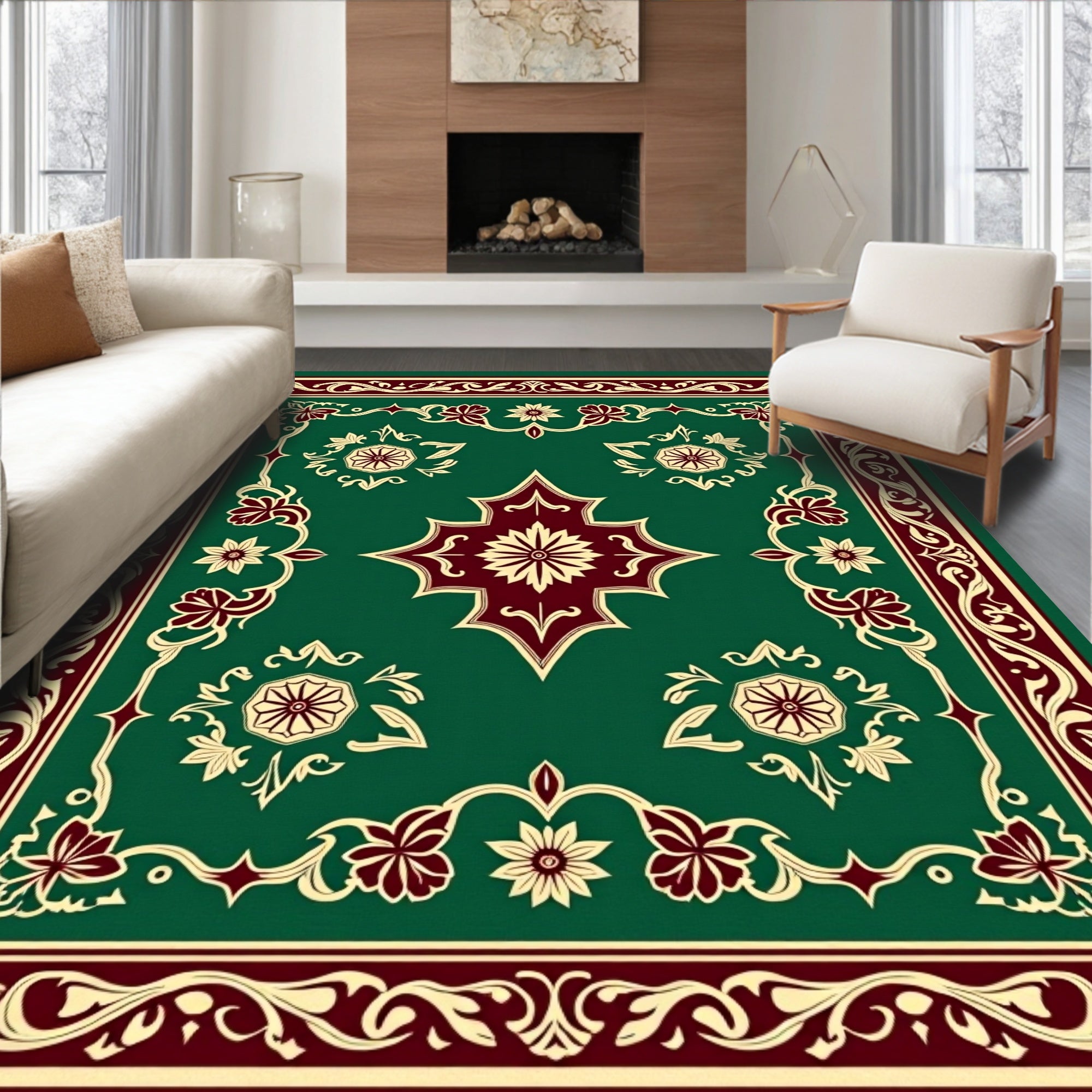 Elegant Floral Medallion Border Design Rug