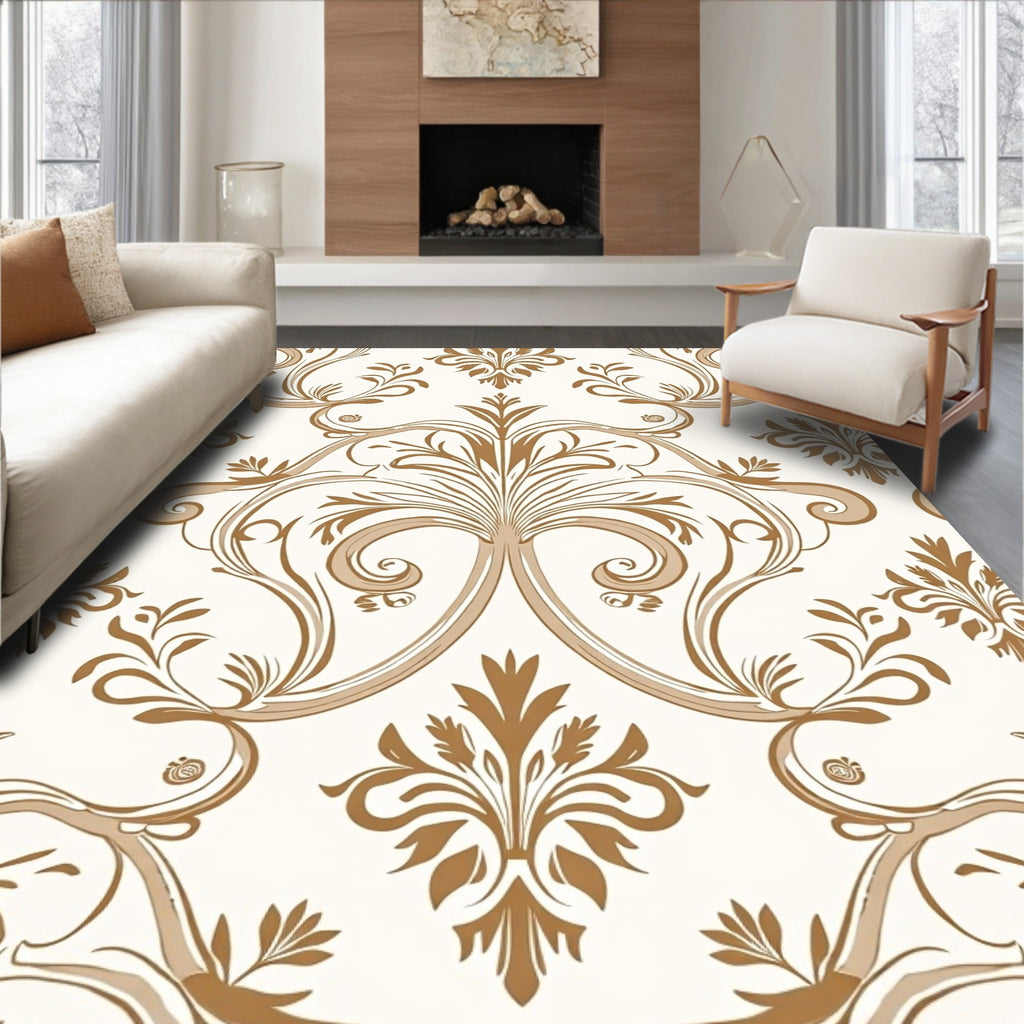 Elegant Bronze Floral Scrolls Fabric Rug