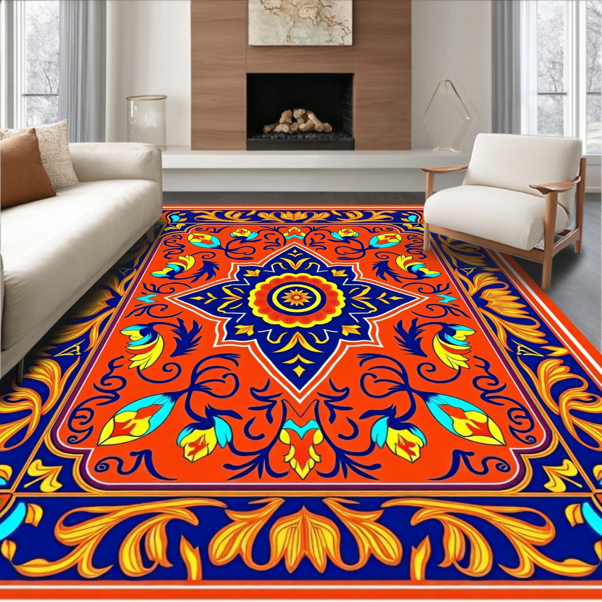 Vibrant Floral Medallion Pattern Design Rug