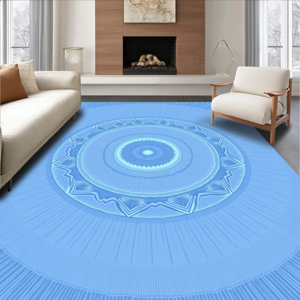 Sky Blue Radial Sunburst Medallion Rug