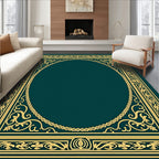 Ornate Golden Oval Scrollwork Rug