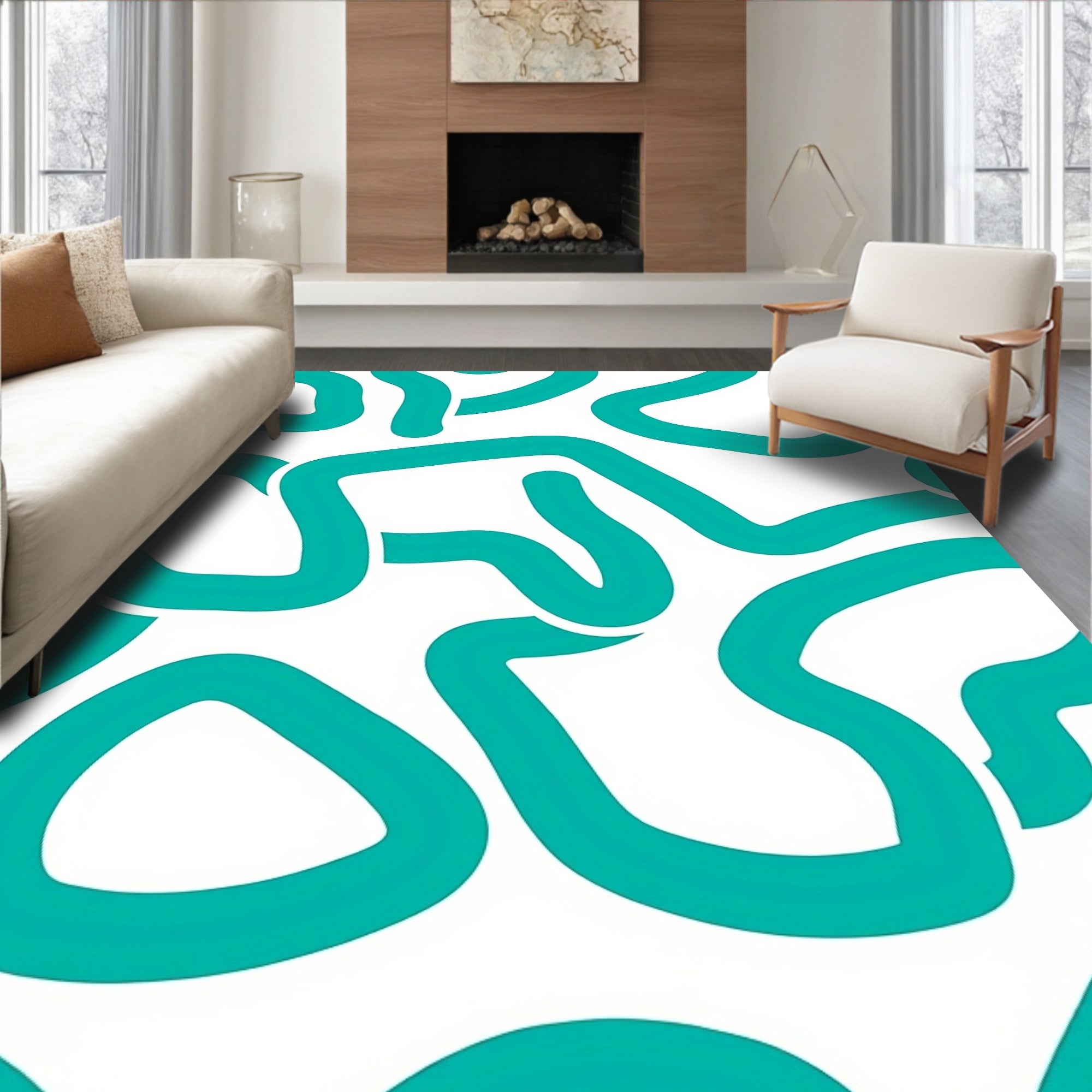 Abstract Turquoise Flowing Lines Rug