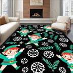 Cute Christmas Elves Snowflake Winter Rug
