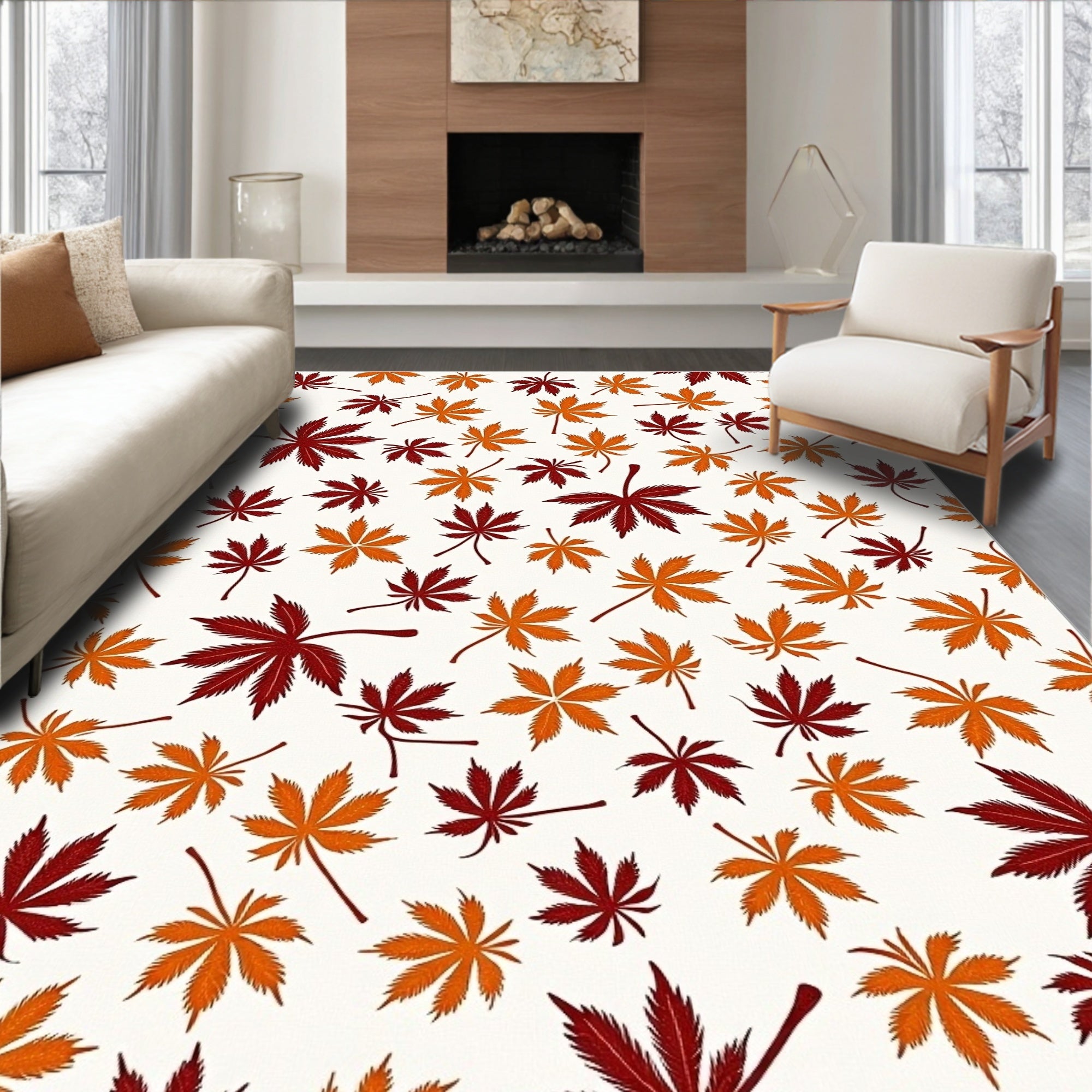 Autumn Leaves Scattered Pattern Rug