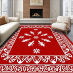 Red White Intricate Floral Medallion Design Rug