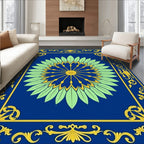 Intricate Blue Gold Floral Mandala Rug