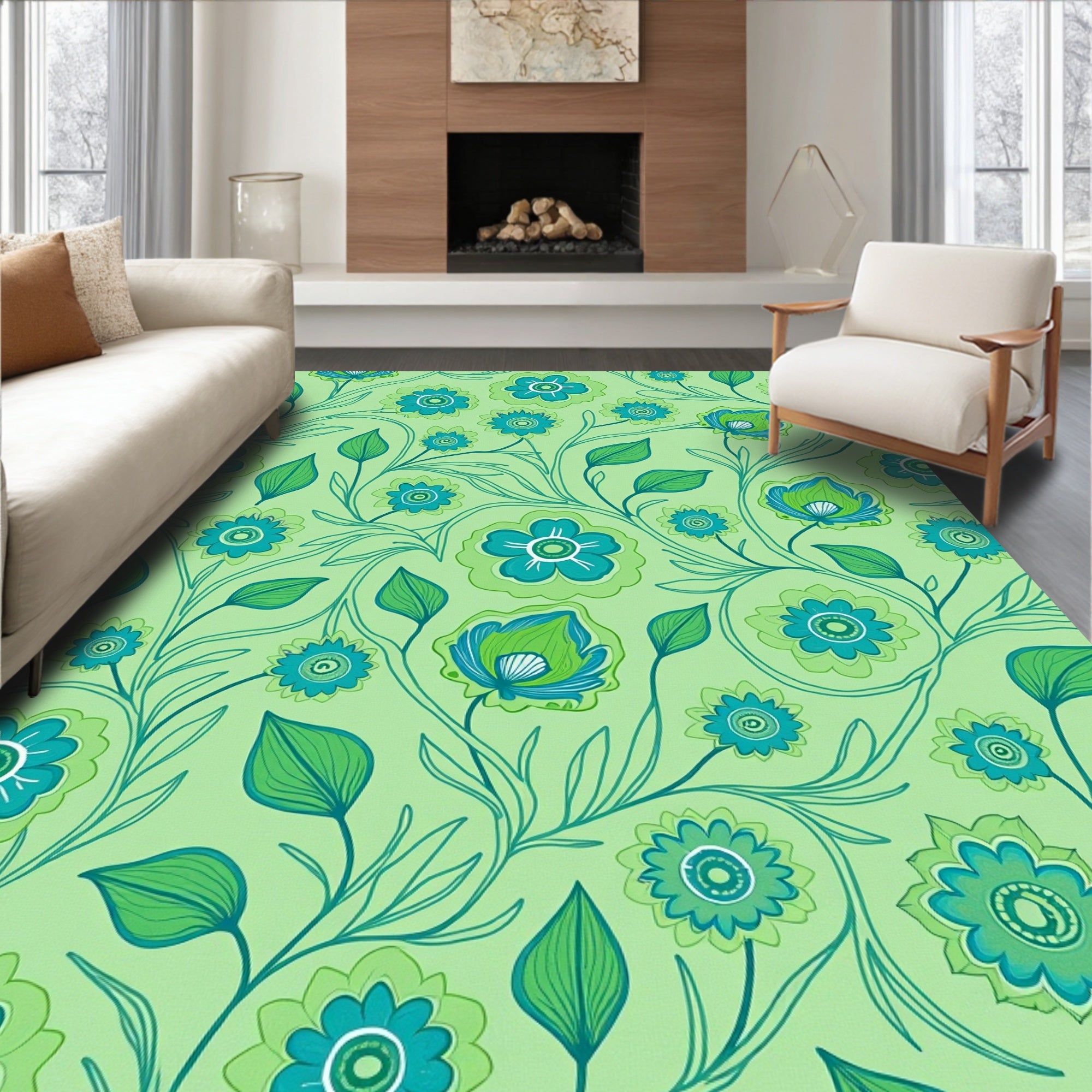Retro Floral Vines Pattern Rug