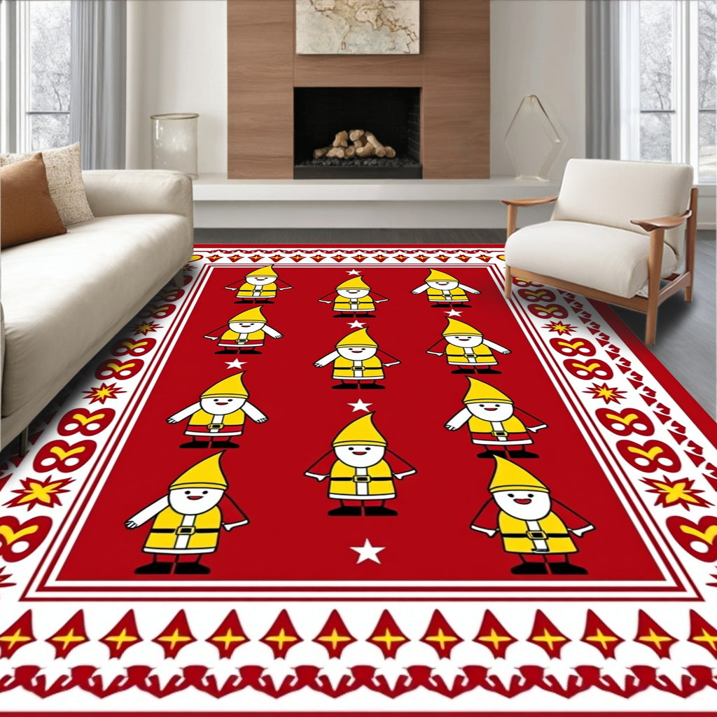 Red Yellow Gnomes Star Border Rug