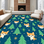 Cute Orange Cats Green Trees Pattern Rug