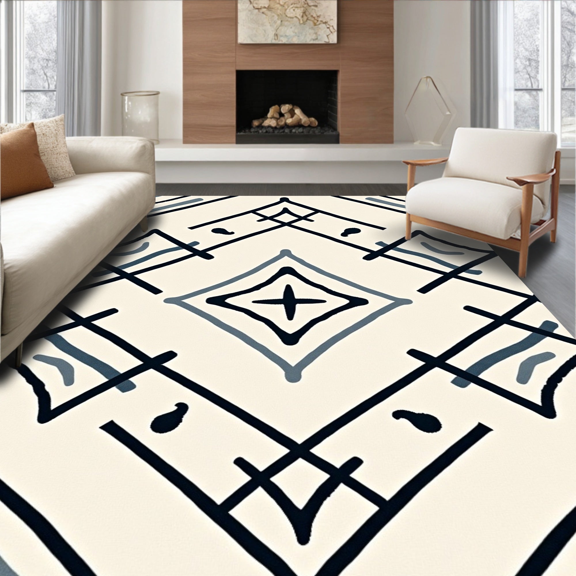 Geometric Abstract Diamond Pattern Rug