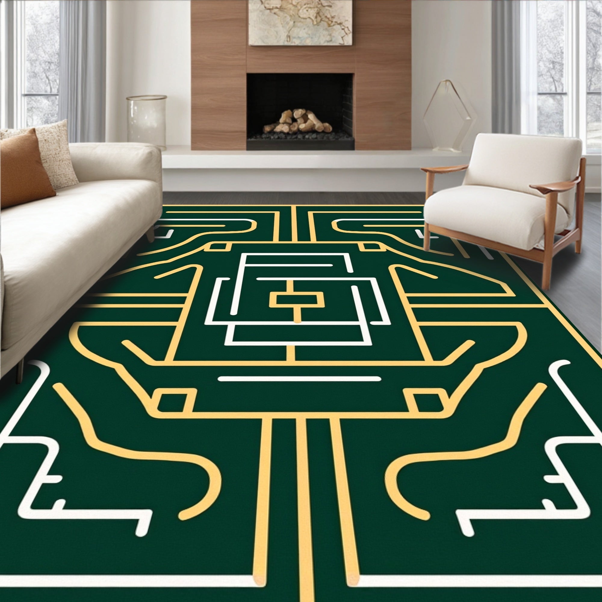Geometric Maze And Lines Pattern Rug