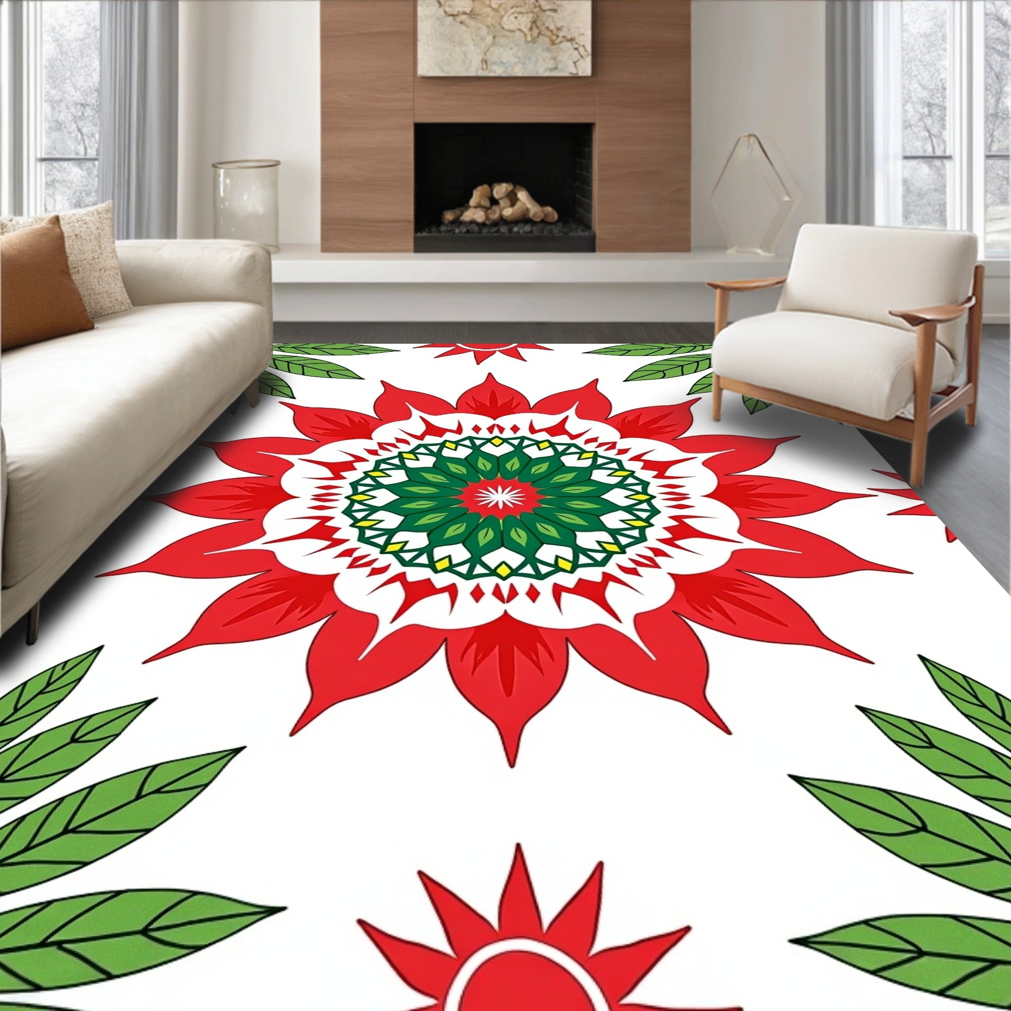 Bold Floral Medallion Pattern Rug