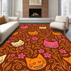 Whimsical Cats And Floral Swirls Design Rug