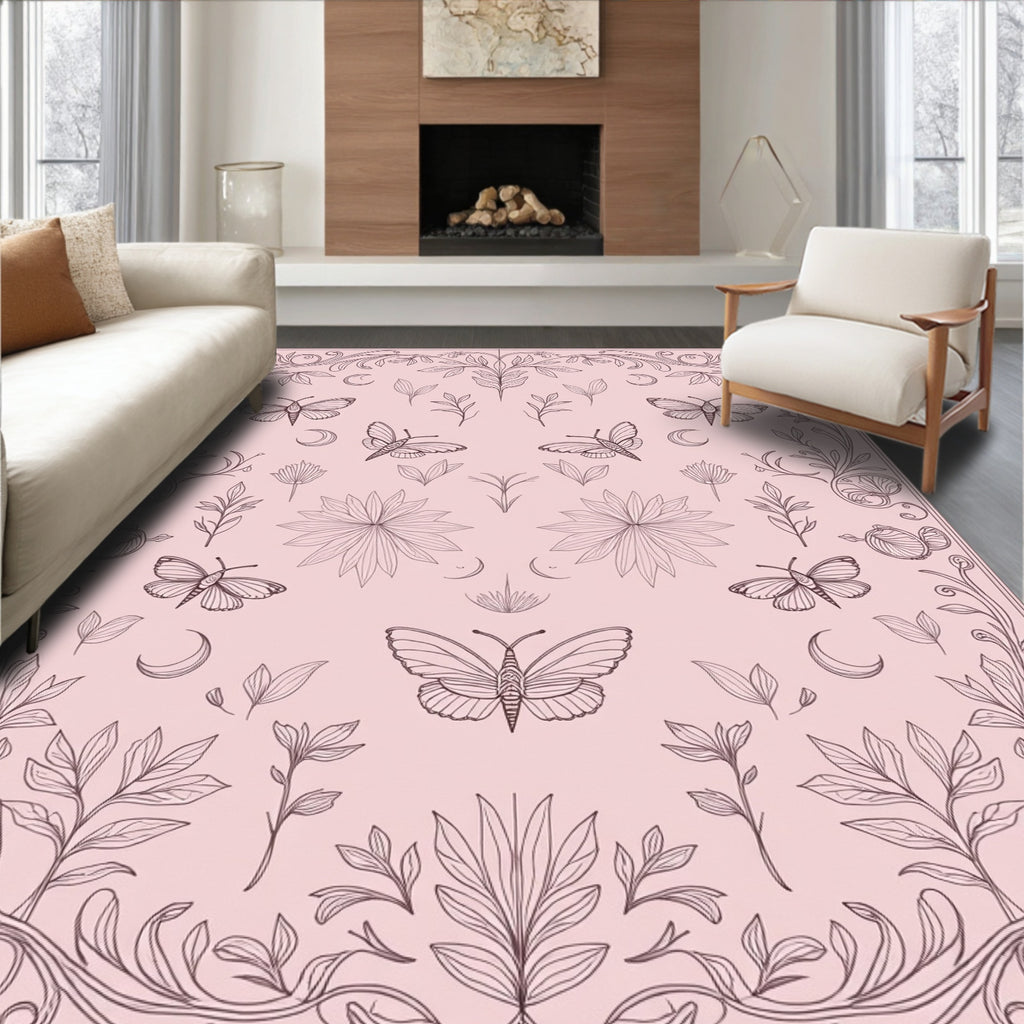 Enchanting Butterfly and Moon Motif Design Rug