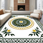 Classic Green Gold Floral Medallion Rug