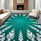 Ethereal White Ferns Teal Gradient Rug