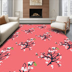 Pink Whimsical Blossom Branch Pattern Rug