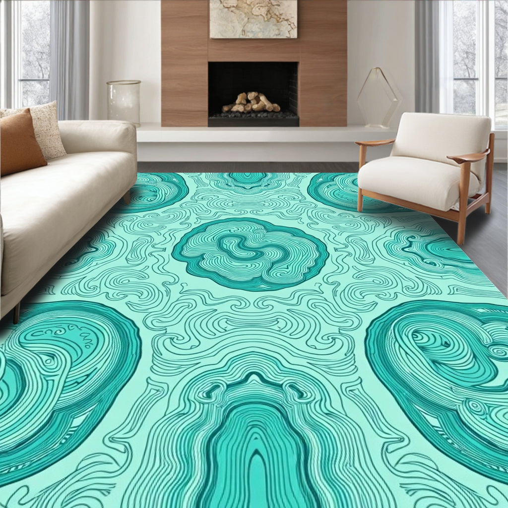 Abstract Teal Swirl Pattern Rug