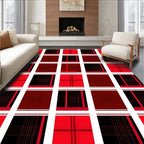 Bold Red Black Plaid Squares Rug