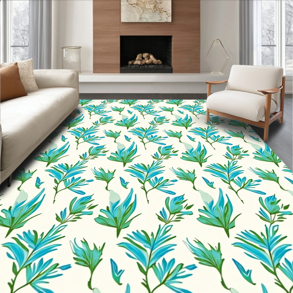 Tropical Leaf Pattern with Teal Accents Rug