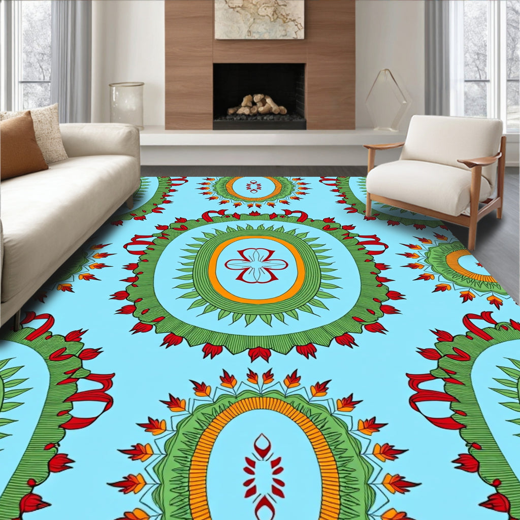 Oval Medallion Floral Pattern Rug