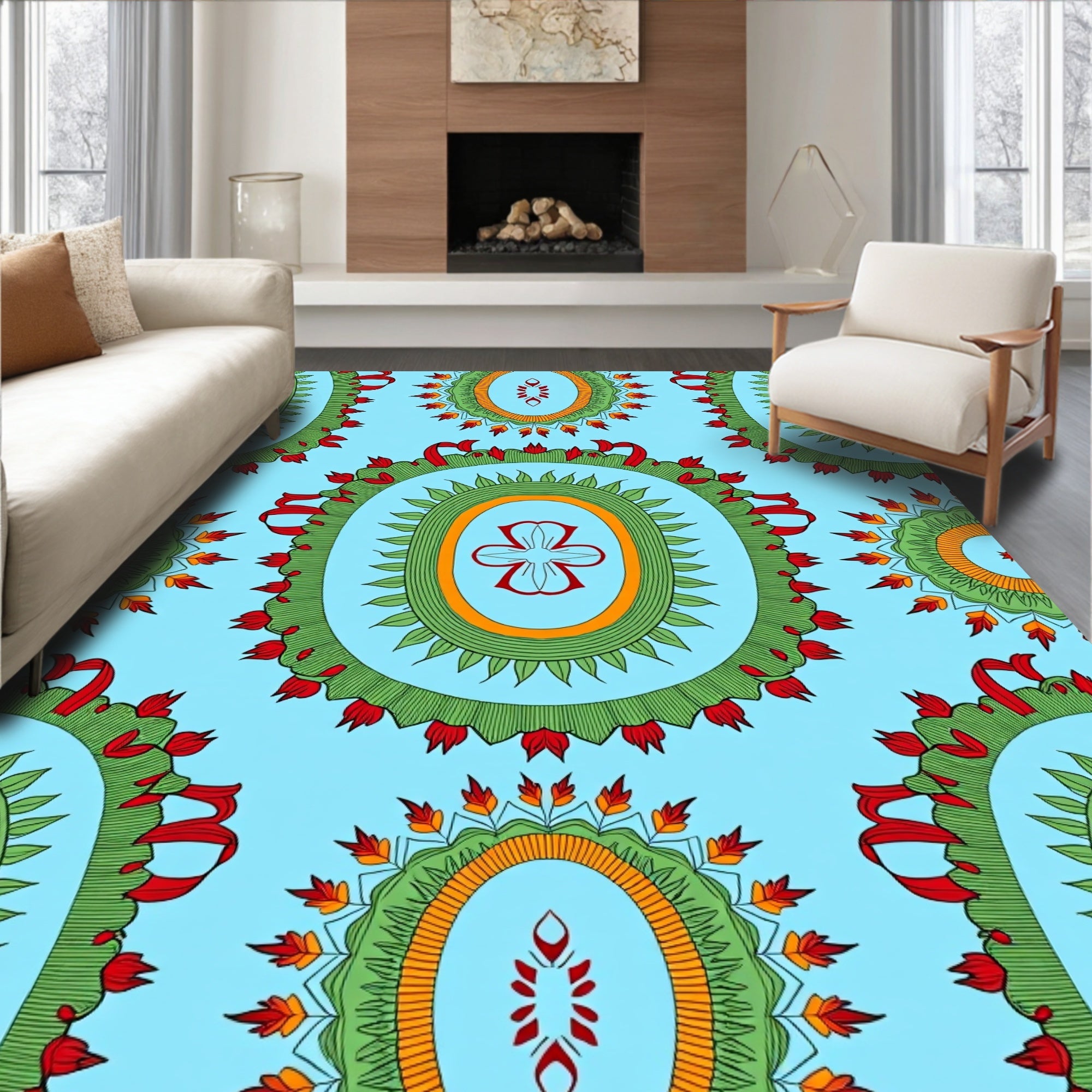 Oval Medallion Floral Pattern Rug