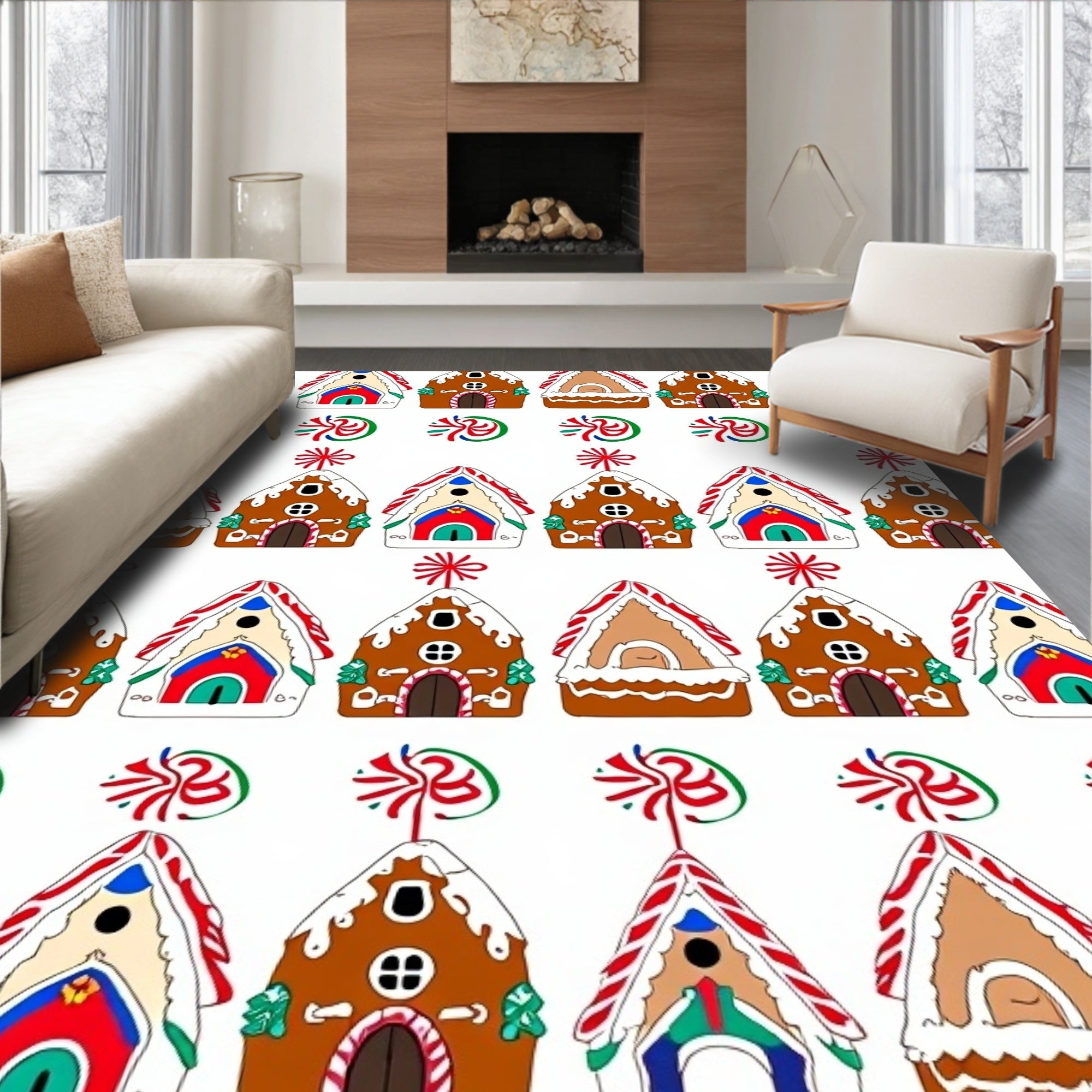 Whimsical Gingerbread House Candy Swirl Rug