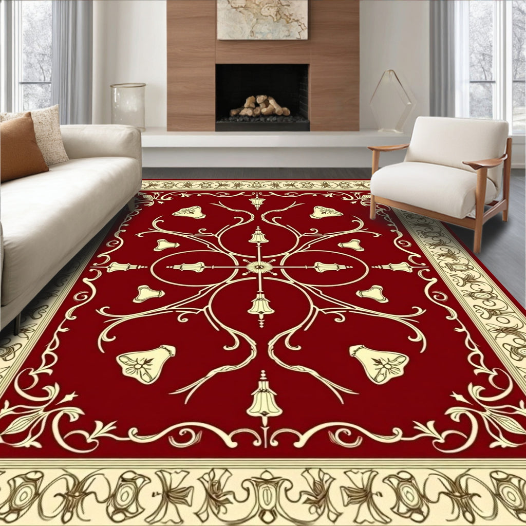 Ornate Red Cream Floral Medallion Rug